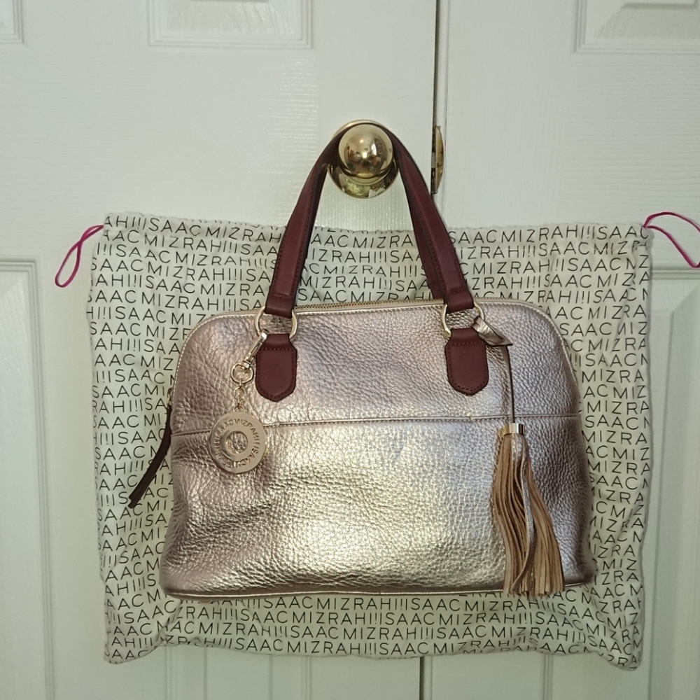 Isaac Mizrahi! Live Gold Pebble Leather Satchel